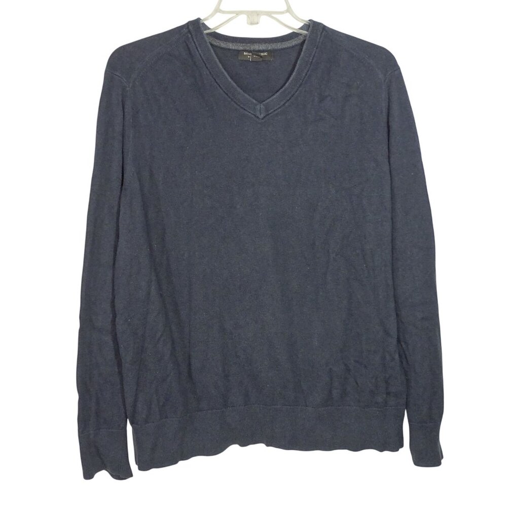 Banana Republic V-Neck Sweater Men Size XL Cotton Cashmere Blue Long Sleeve